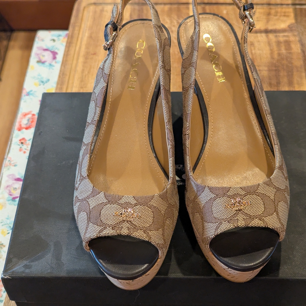 Coach Brown Wedge Shoes with Signature Design - Picture 2 of 3